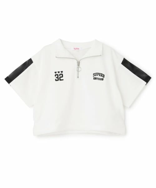 PINK-latte / ピンク ラテ Tシャツ | 袖メッシュハーフジップ半袖Tシャツ(オフ ホワイト)