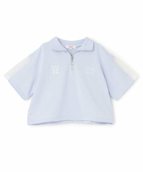 PINK-latte / ピンク ラテ Tシャツ | 袖メッシュハーフジップ半袖Tシャツ(ラベンダー)