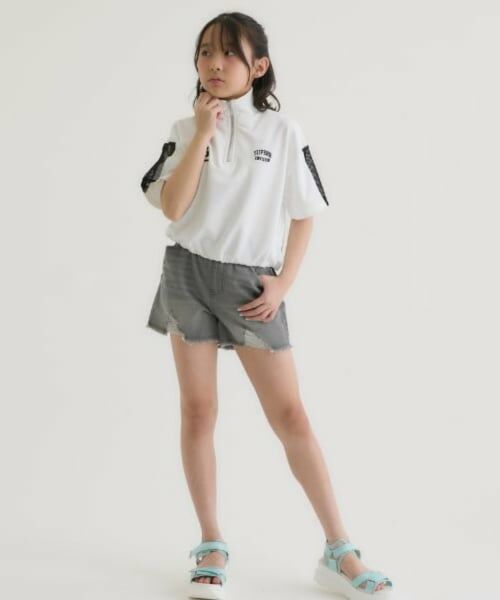 PINK-latte / ピンク ラテ Tシャツ | 袖メッシュハーフジップ半袖Tシャツ | 詳細20