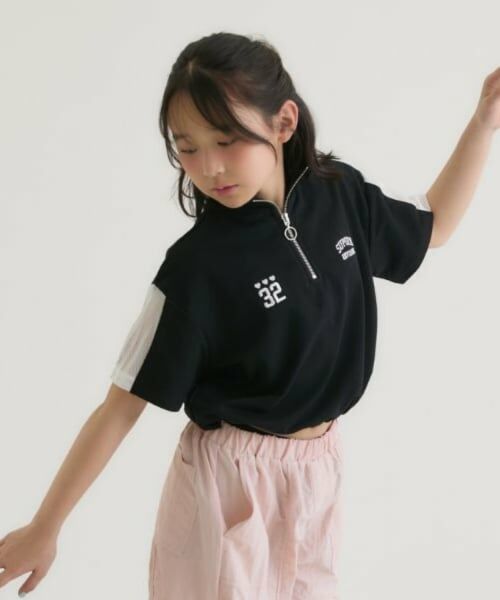 PINK-latte / ピンク ラテ Tシャツ | 袖メッシュハーフジップ半袖Tシャツ | 詳細25