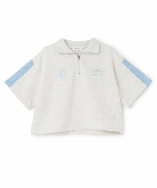 PINK-latte / ピンク ラテ Tシャツ | 袖メッシュハーフジップ半袖Tシャツ(シロ杢)