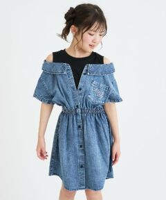 PINK-latte / ピンク ラテ ミニ丈・ひざ丈ワンピース | 肩あきドッキンクデニムシャツワンピース