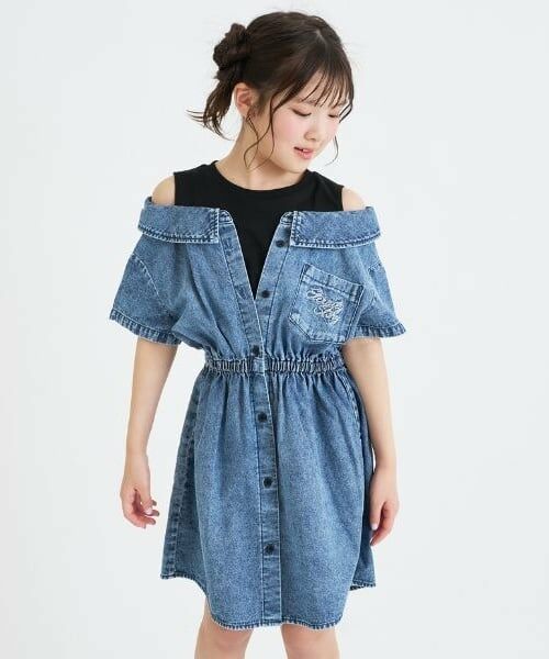 PINK-latte / ピンク ラテ ミニ丈・ひざ丈ワンピース | 肩あきドッキンクデニムシャツワンピース（ブルー）