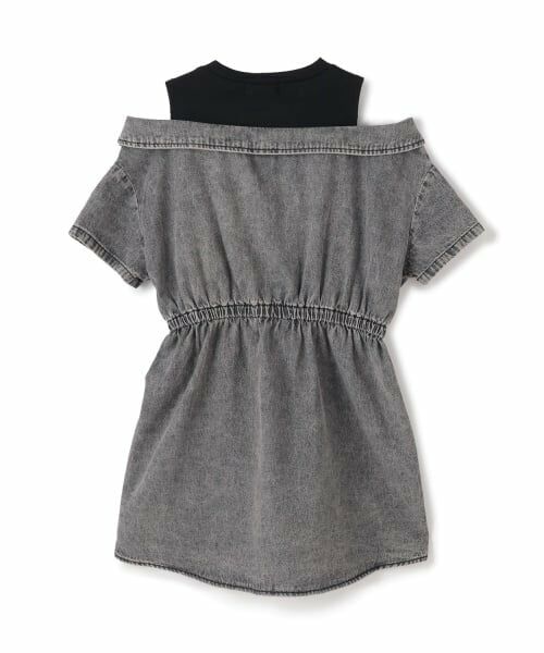 PINK-latte / ピンク ラテ ミニ丈・ひざ丈ワンピース | 肩あきドッキンクデニムシャツワンピース | 詳細1