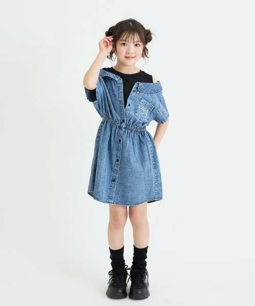 PINK-latte / ピンク ラテ ミニ丈・ひざ丈ワンピース | 肩あきドッキンクデニムシャツワンピース | 詳細10