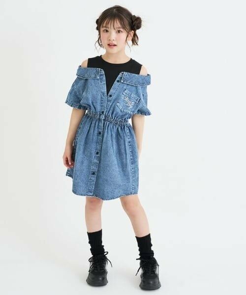 PINK-latte / ピンク ラテ ミニ丈・ひざ丈ワンピース | 肩あきドッキンクデニムシャツワンピース | 詳細11