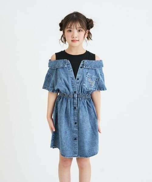 PINK-latte / ピンク ラテ ミニ丈・ひざ丈ワンピース | 肩あきドッキンクデニムシャツワンピース | 詳細12