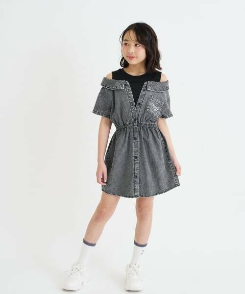 PINK-latte / ピンク ラテ ミニ丈・ひざ丈ワンピース | 肩あきドッキンクデニムシャツワンピース | 詳細15