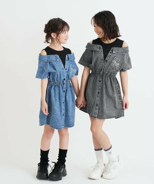 PINK-latte / ピンク ラテ ミニ丈・ひざ丈ワンピース | 肩あきドッキンクデニムシャツワンピース | 詳細18