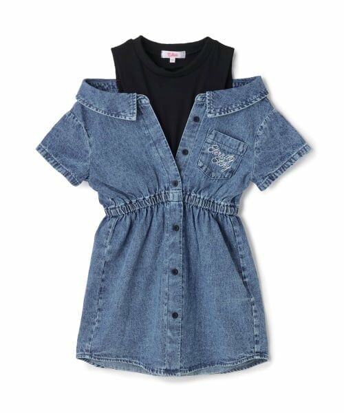 PINK-latte / ピンク ラテ ミニ丈・ひざ丈ワンピース | 肩あきドッキンクデニムシャツワンピース | 詳細19