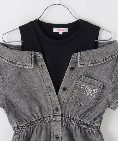 PINK-latte / ピンク ラテ ミニ丈・ひざ丈ワンピース | 肩あきドッキンクデニムシャツワンピース | 詳細2