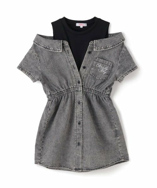 PINK-latte / ピンク ラテ ミニ丈・ひざ丈ワンピース | 肩あきドッキンクデニムシャツワンピース | 詳細20