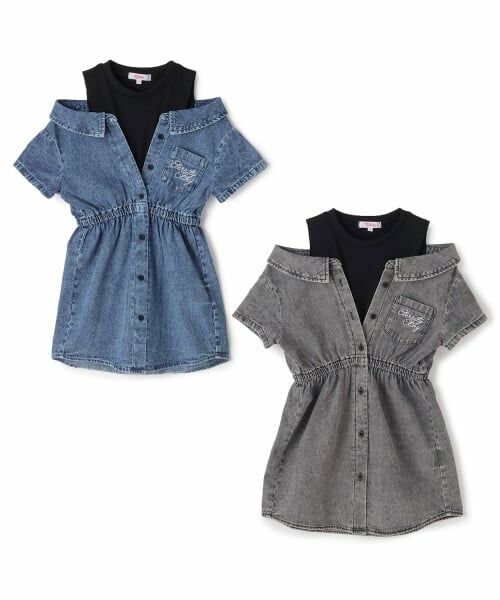 PINK-latte / ピンク ラテ ミニ丈・ひざ丈ワンピース | 肩あきドッキンクデニムシャツワンピース | 詳細9