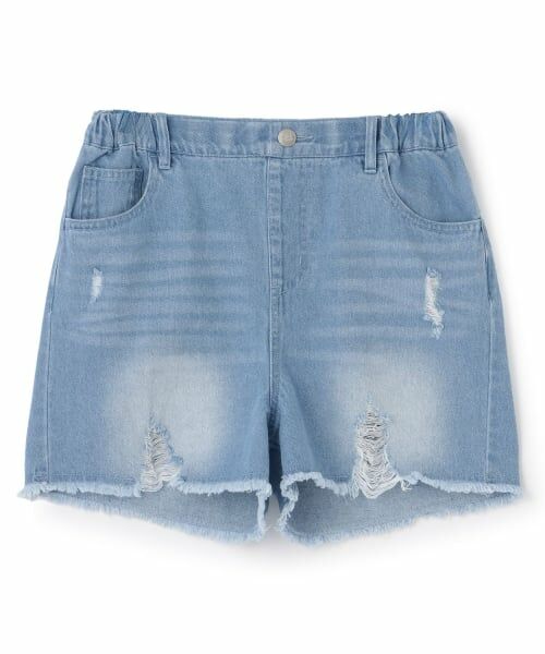 PINK-latte / ピンク ラテ ショート・ハーフ・半端丈パンツ | ダメージショートパンツ（サックス）