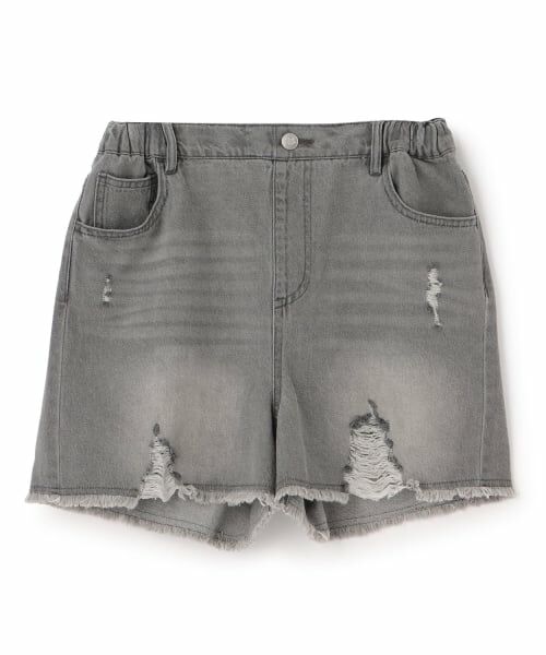 PINK-latte / ピンク ラテ ショート・ハーフ・半端丈パンツ | ダメージショートパンツ（グレー）