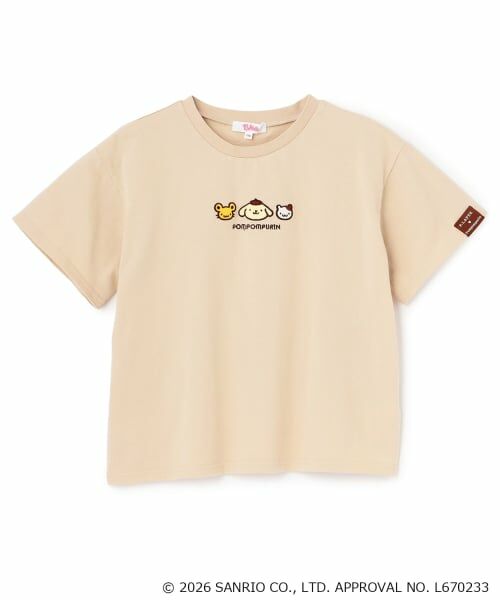 PINK-latte / ピンク ラテ Tシャツ | 【ポムポムプリン】アップリケ刺繍半袖Tシャツ（薄ベージュ）
