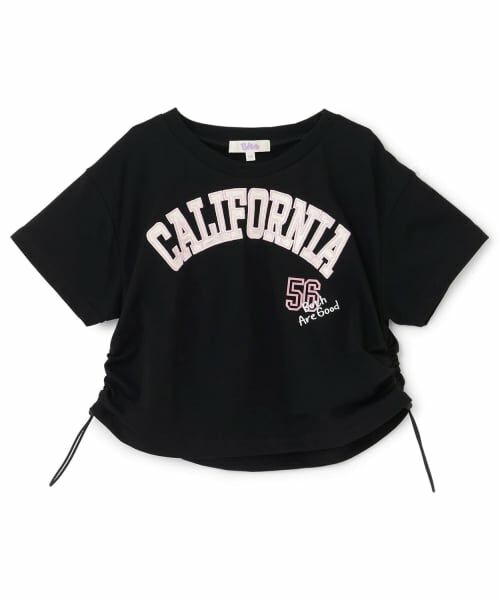 PINK-latte / ピンク ラテ Tシャツ | 【別注】サイドギャザーデザイン半袖Tシャツ（黒）