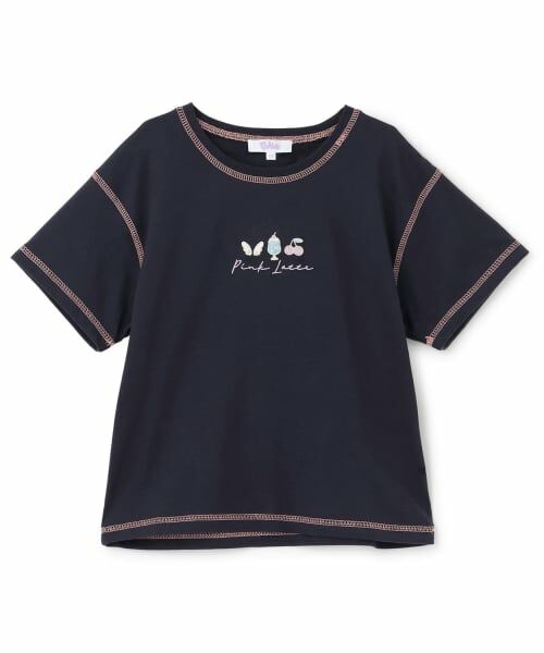 PINK-latte / ピンク ラテ Tシャツ | 【別注】モチーフミニ刺しゅう半袖Tシャツ（紺）