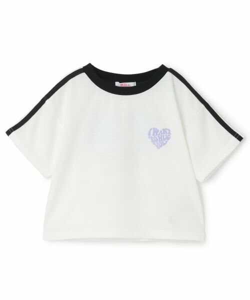PINK-latte / ピンク ラテ Tシャツ | 【接触冷感】ハート袖ライン半袖Tシャツ（オフ ホワイト）