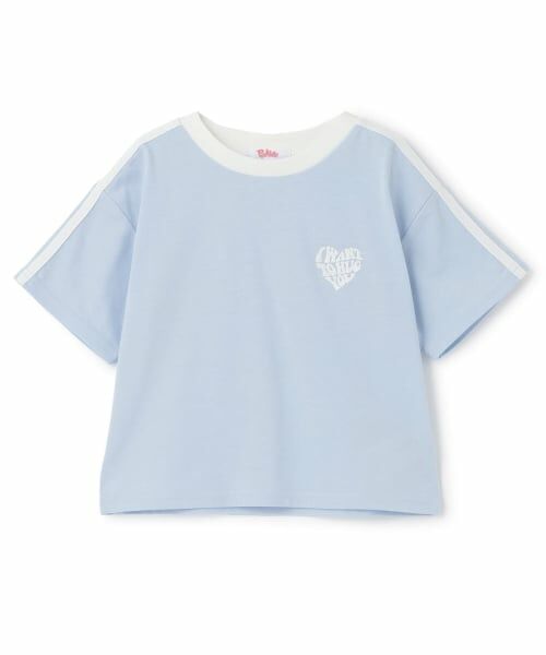 PINK-latte / ピンク ラテ Tシャツ | 【接触冷感】ハート袖ライン半袖Tシャツ（サックス）