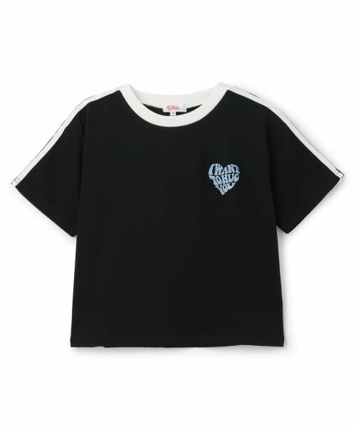 PINK-latte / ピンク ラテ Tシャツ | 【接触冷感】ハート袖ライン半袖Tシャツ（黒）