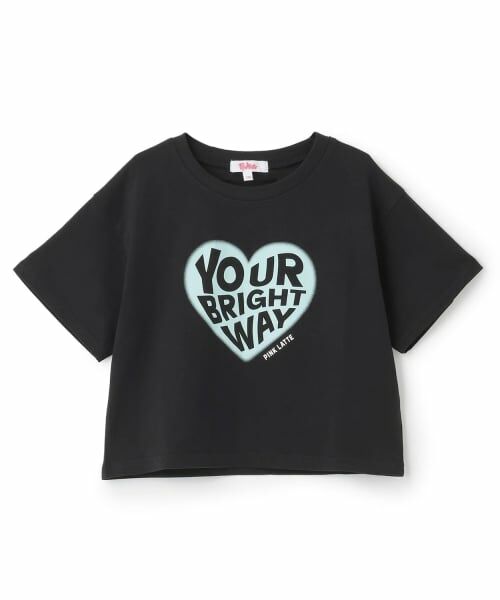 PINK-latte / ピンク ラテ Tシャツ | 【綿100%】ハートロゴプリント半袖T(黒)