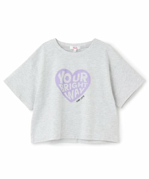 PINK-latte / ピンク ラテ Tシャツ | 【綿100%】ハートロゴプリント半袖T(シロ杢)