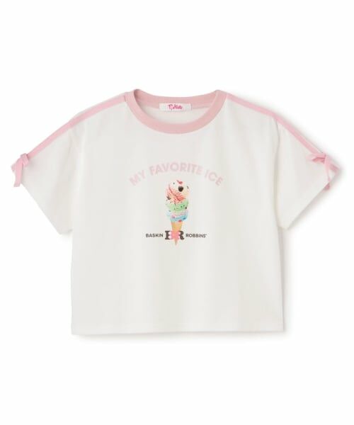 PINK-latte / ピンク ラテ Tシャツ | 【サーティワン】【接触冷感】袖ラインリボン半袖Tシャツ（ピンク）