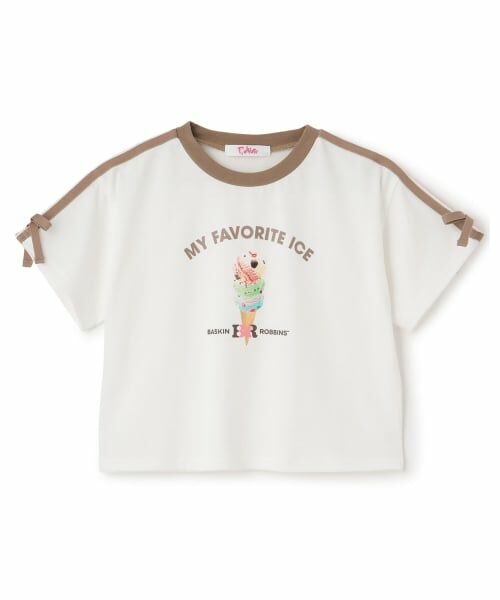 PINK-latte / ピンク ラテ Tシャツ | 【サーティワン】【接触冷感】袖ラインリボン半袖Tシャツ（モカ茶）