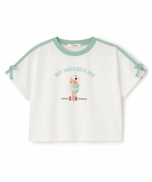 PINK-latte / ピンク ラテ Tシャツ | 【サーティワン】【接触冷感】袖ラインリボン半袖Tシャツ（ミント）