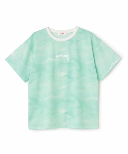 PINK-latte / ピンク ラテ Tシャツ | 【サーティワン】【接触冷感】マーブル柄ビッグ半袖Tシャツ（ミント）