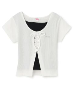 PINK-latte / ピンク ラテ Tシャツ | テレコレースアップ刺しゅう半袖トップス