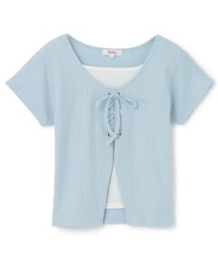 PINK-latte / ピンク ラテ Tシャツ | テレコレースアップ刺しゅう半袖トップス