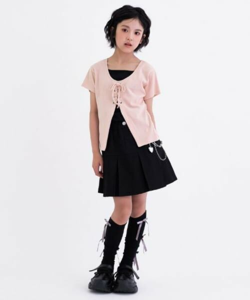 PINK-latte / ピンク ラテ Tシャツ | テレコレースアップ刺しゅう半袖トップス | 詳細10