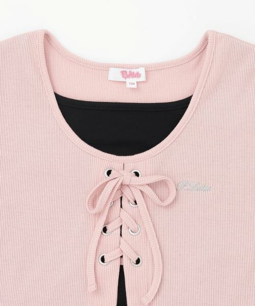 PINK-latte / ピンク ラテ Tシャツ | テレコレースアップ刺しゅう半袖トップス | 詳細14