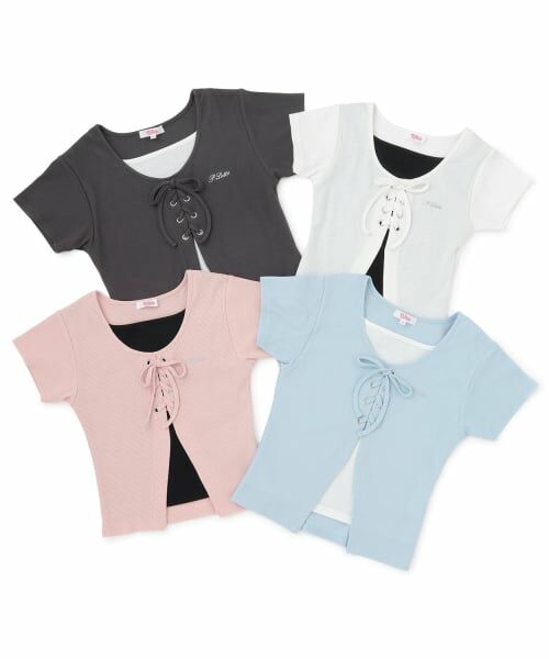 PINK-latte / ピンク ラテ Tシャツ | テレコレースアップ刺しゅう半袖トップス | 詳細18