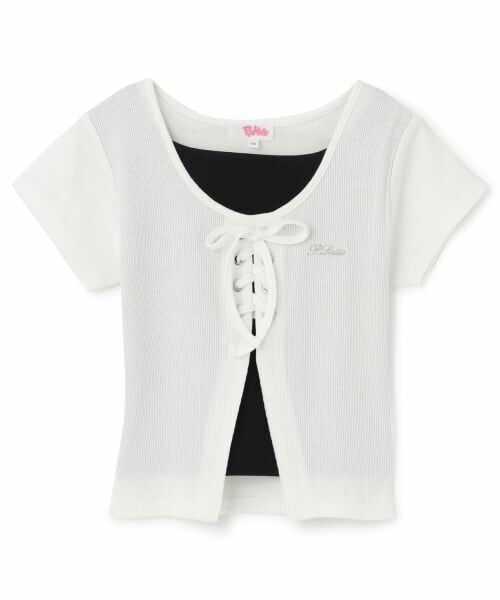 PINK-latte / ピンク ラテ Tシャツ | テレコレースアップ刺しゅう半袖トップス | 詳細19
