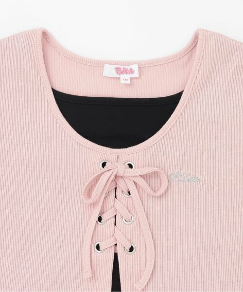 PINK-latte / ピンク ラテ Tシャツ | テレコレースアップ刺しゅう半袖トップス | 詳細2