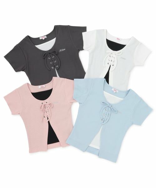PINK-latte / ピンク ラテ Tシャツ | テレコレースアップ刺しゅう半袖トップス | 詳細6
