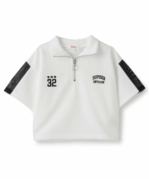 PINK-latte / ピンク ラテ Tシャツ | 袖メッシュハーフジップ半袖Tシャツ2(オフ ホワイト)