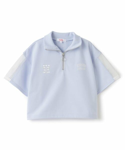 PINK-latte / ピンク ラテ Tシャツ | 袖メッシュハーフジップ半袖Tシャツ2(ラベンダー)