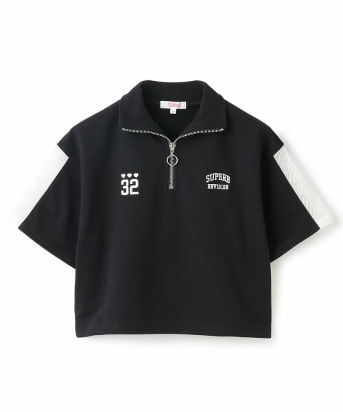 PINK-latte / ピンク ラテ Tシャツ | 袖メッシュハーフジップ半袖Tシャツ2(黒)