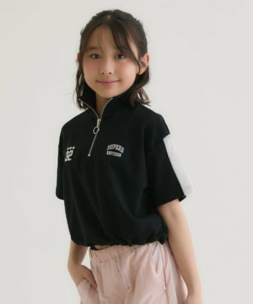 PINK-latte / ピンク ラテ Tシャツ | 袖メッシュハーフジップ半袖Tシャツ2 | 詳細12