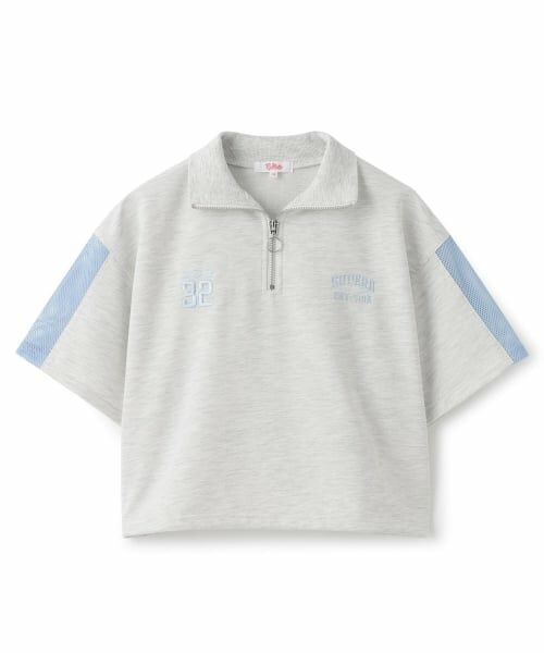 PINK-latte / ピンク ラテ Tシャツ | 袖メッシュハーフジップ半袖Tシャツ2(シロ杢)