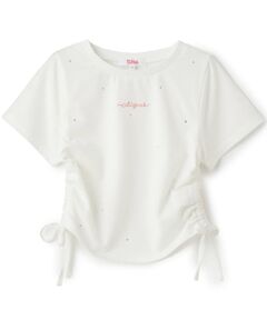 PINK-latte / ピンク ラテ Tシャツ | ラインストーン脇ドロストTシャツ