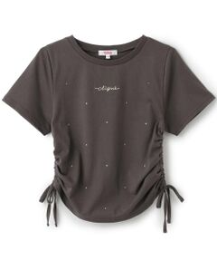 PINK-latte / ピンク ラテ Tシャツ | ラインストーン脇ドロストTシャツ