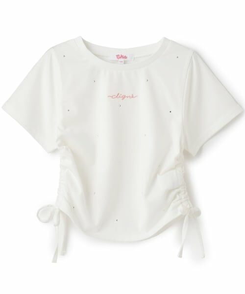 PINK-latte / ピンク ラテ Tシャツ | ラインストーン脇ドロストTシャツ(オフ ホワイト)