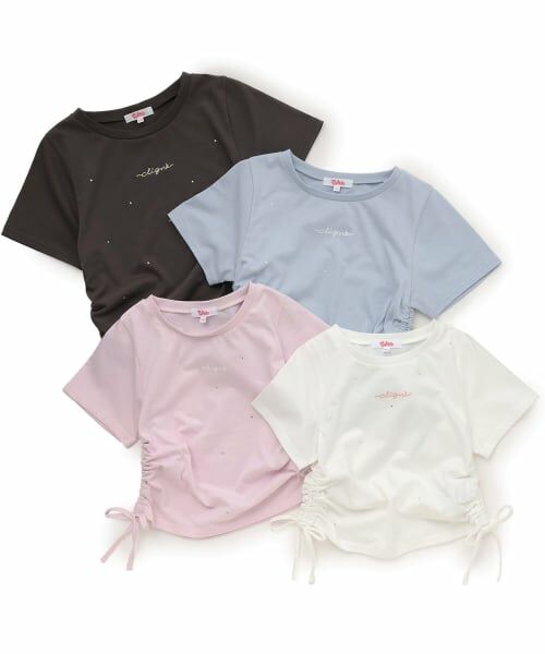 PINK-latte / ピンク ラテ Tシャツ | 【接触冷感】ラインストーン脇ドロストTシャツ | 詳細22