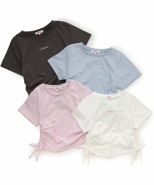 PINK-latte / ピンク ラテ Tシャツ | ラインストーン脇ドロストTシャツ | 詳細7