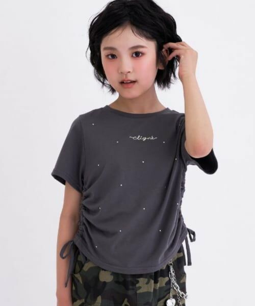 PINK-latte / ピンク ラテ Tシャツ | 【接触冷感】ラインストーン脇ドロストTシャツ | 詳細9